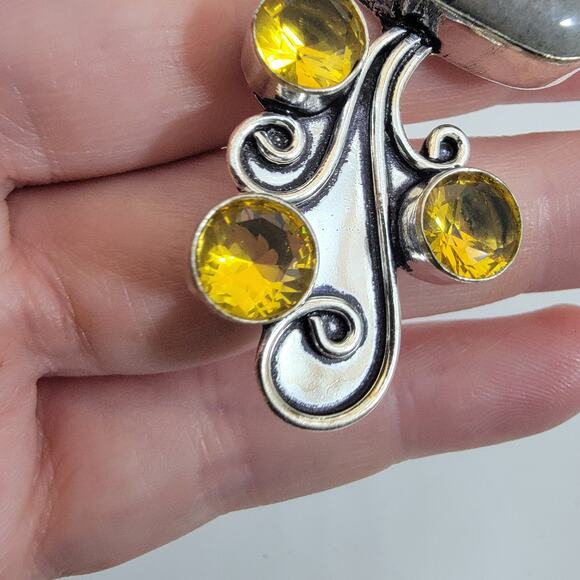 Handmade Silver Pendant with Dendritic Opal and Faceted Citrine Accents - Picture 6 of 10